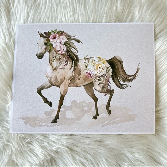 Floral Horse Watercolor Illustration Wall Art Print Poster Unframed - Picture 16 of 17
